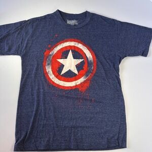 Marvel Captain America T Shirt Heather Blue Graphic Tee‎ Mens Small Comics